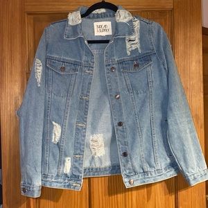 Medium wash ripped jean jacket